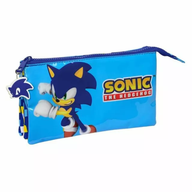 Trousse Fourre-Tout Triple Sonic Speed 22 x 12 x 3 cm Bleu