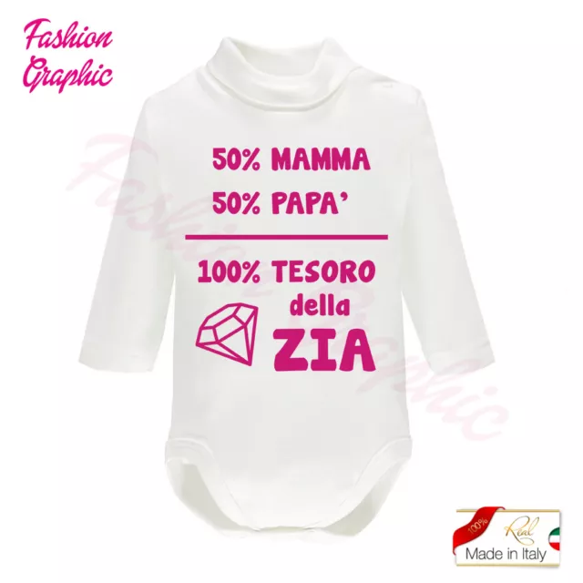 Body Neonato Neonata Tesoro Zia Zio Lupetto Caldo Cotone T- Shirt Made In Italy