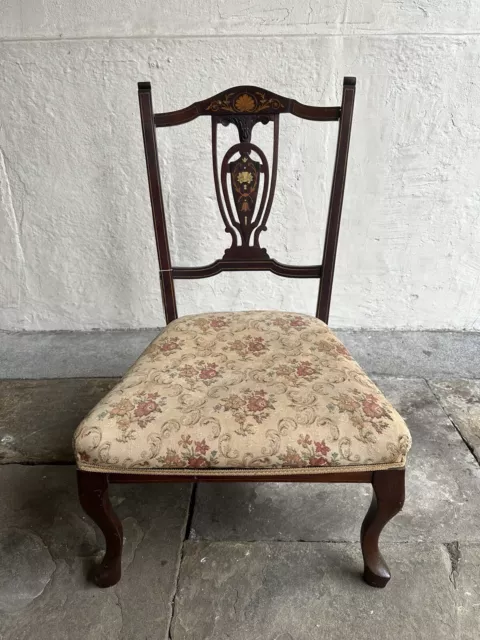 Antique Edwardian Low  Chair  Inlaid With Upholstery Seat