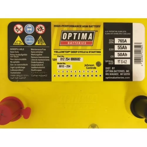 BATTERIA OPTIMA YELLOW TOP YTS4.2 55 Ah 765A SERVIZI AVVIAMENTO CAMPER 2