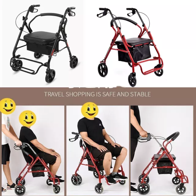 Classic Lightweight Folding Mobility Walking frame Rollator Seat Walker RedBlack 3