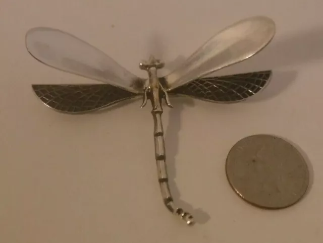 CIL Mexico Sterling Silver Large 2 7/8"  3D Dragonfly Brooch Pin 17.6 grams NICE