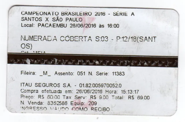 Ticket BRA FC Santos - Sao Paolo 26.06.2016