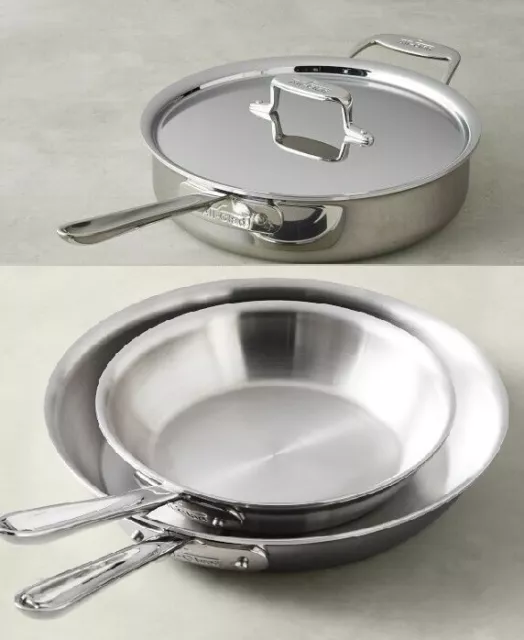 All-Clad d5 Polished 5-ply Stainless 4-Qt Sauté Pan with 8" & 10" Fry Pan Set