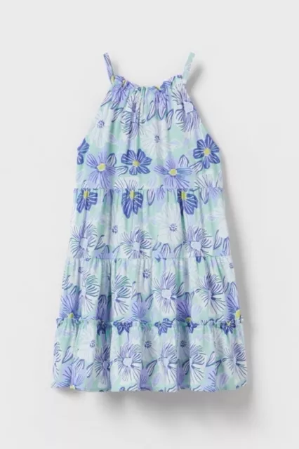 NWT Zara Girls Halter Floral Midi Tiered Dress Boho Pointelle Coastal 13-14