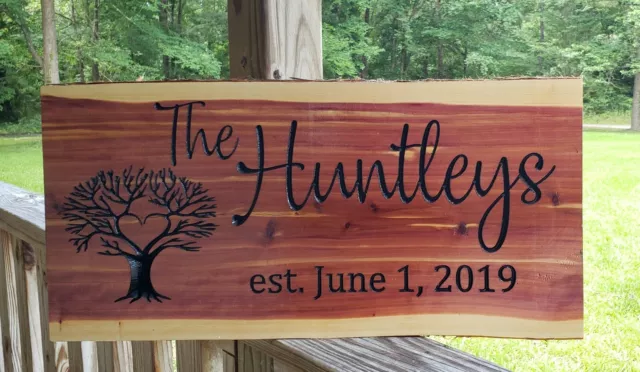 Family name sign- Cedar handmade Carved EST sign, Personalized Gift