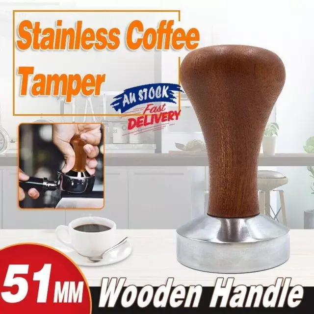 51mm Stainless Coffee Tamper Wooden Handle Barista Espresso Grinder AU Stock