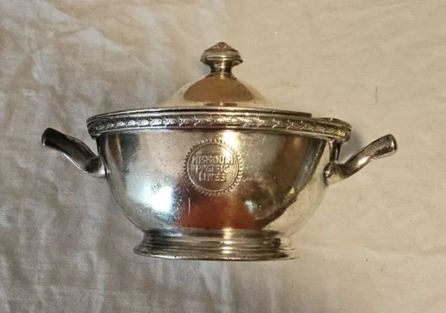 Vintage 10 Oz Missouri Pacific Railroad Silver Sugar Bowl With Lid Buzzsaw Logo