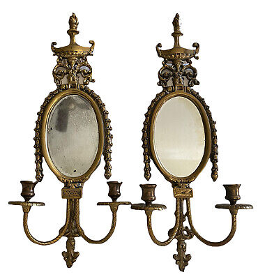 19Th Century  Louis XVI Pair of Vintage Cast Brass Bronze Wall Candle Scones