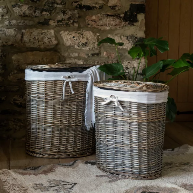 Light Grey Oval Wicker Laundry Basket in 2 Sizes