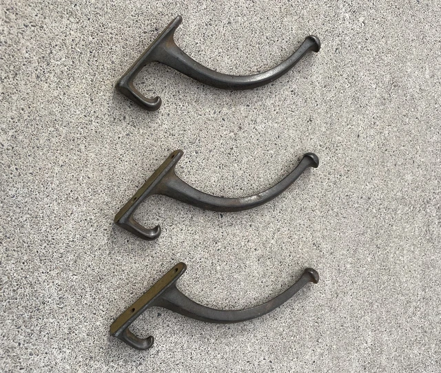 Antique Vintage Set of 3 Industrial Cast Iron Coat Hat Hooks