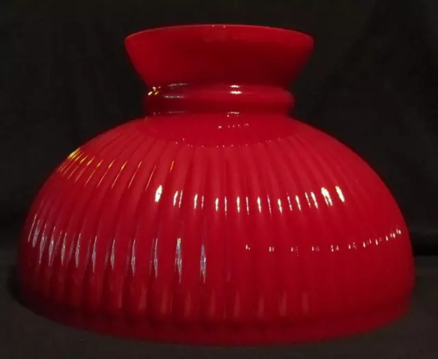 10" RIBBED Ruby Red Cased Glass Shade for old antique kerosene oil student lamp