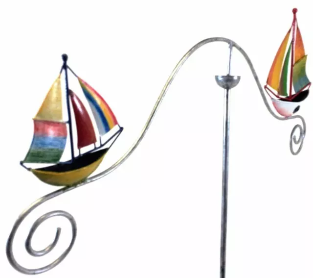 Metal Garden Wind Spinner, Balance Stake - Colour Sailing Ship Boats 3