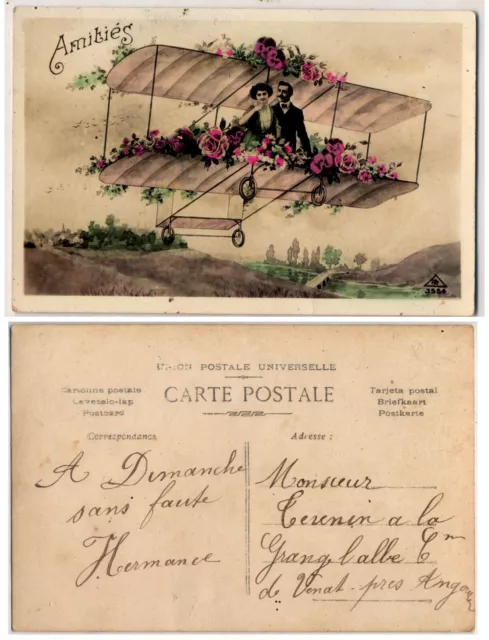 Carte Postale Ancienne -  Fantaisie - Avion - Amities