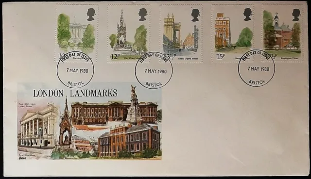 (GB-2040) GB 1980 FDC London Landmarks set of five BRISTOL cancelled