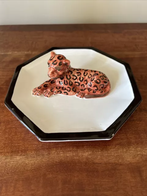 Rare Vintage Mottahedeh Leopard Trinket Dish - Italy - Very Good Condition
