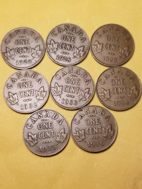 Canada Rare Small Cents Collection Of 8 Coins 1920,28,29,32 To 36 .