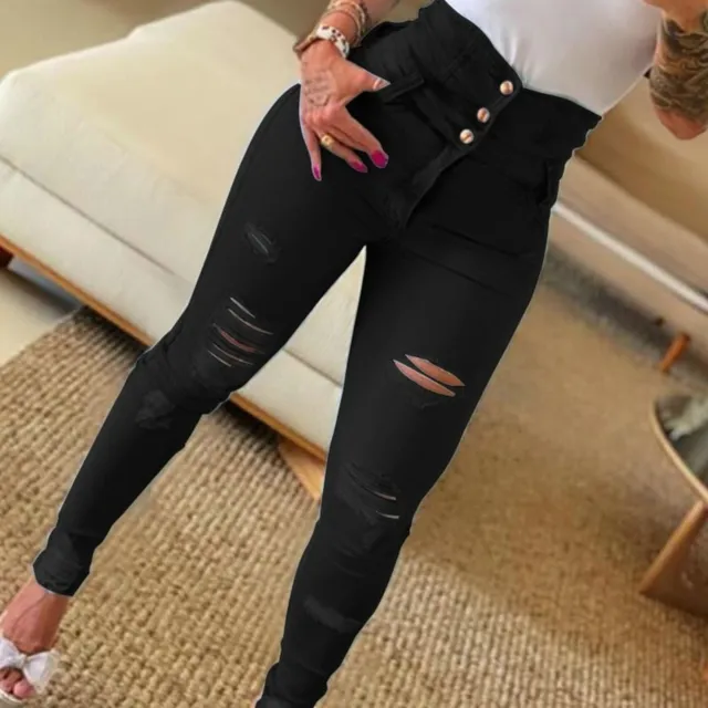 Denim Trousers Pockets Shaping Women Casual Skinny Denim Long Pants Jeans Washed