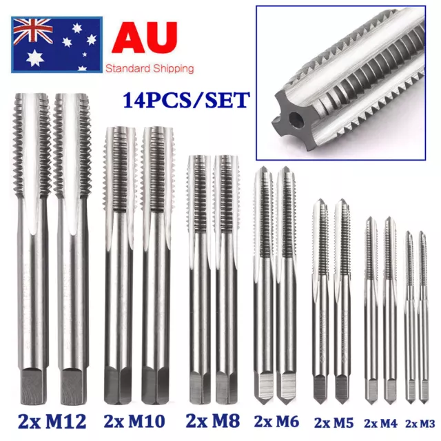 14PCS M3 M4 M5 M6 M8 M10 M12 Metric Left Hand Flute Screw HSS Left Thread Tap AU