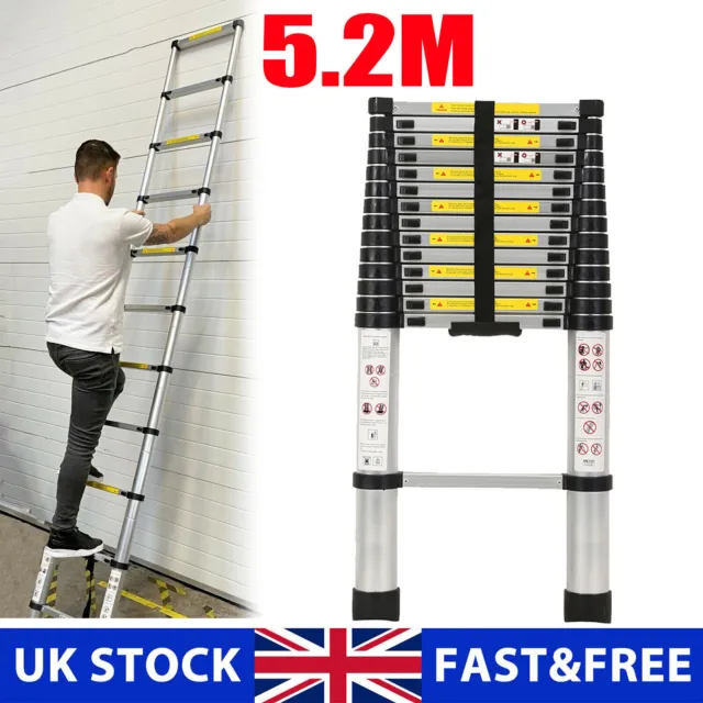5.2M Aluminium Telescopic Folding Ladder Multi-Purpose Loft Step Extendable UK