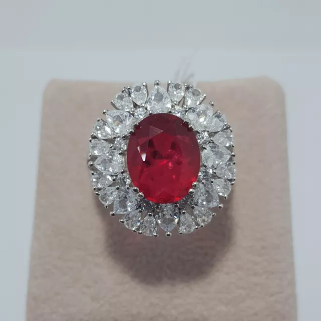 Anello da donna in argento 925 rodiato principessa elegante zircone rosso rubino