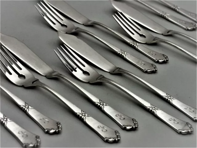 Jugendstil Fischbesteck 6 von 12 Silber 800er Wilkens Hammerschlag Martelé (129)