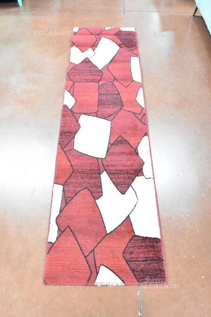 Corsia Fantasia Geometrica Rossa E Bianca 60 X 226 Cm