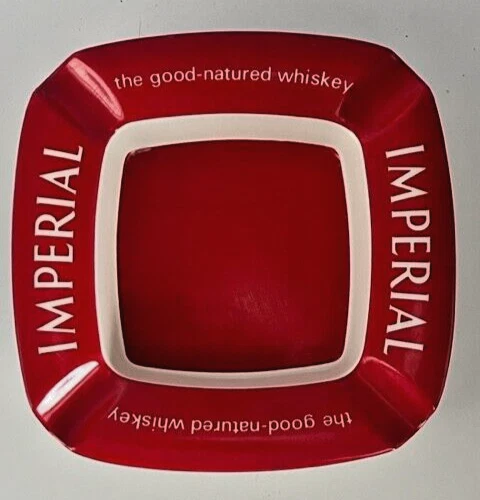 Vintage Imperial The Good-Natured Whiskey Red/White Plastic Ashtray - 5.5"