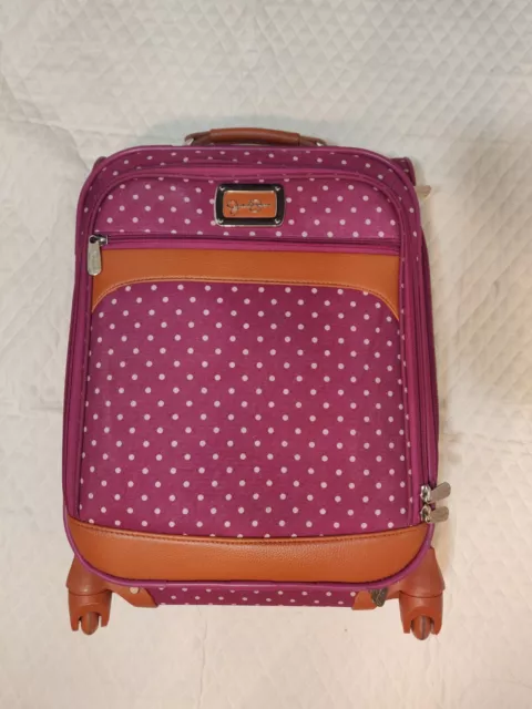 Jessica Simpson Magenta Polkadot Roller Spinner Weekend Suitcase Luggage Used