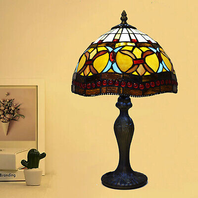 Lampada da tavolo/da scrivania in vetro colorato stile Tiffany 10" lampadina a vite spina Regno Unito