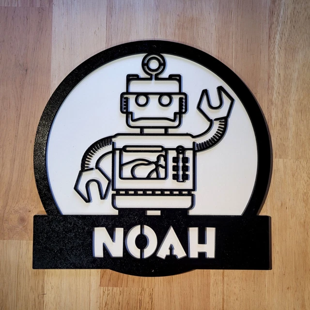 Robot grande personalizado 3D niños CUALQUIER NOMBRE letrero arte de pared puerta colgante pintado