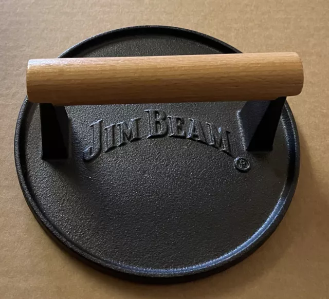 Jim Beam Black Cast Iron Burger Press - 7'' Heavy Duty Burger Press Wood  Handle