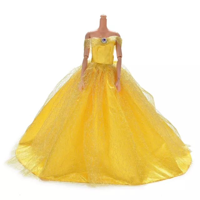 Barbie Steffi Mode Puppen Braut Prinzessin Kleid Hochzeit Ballkleid gelb y6