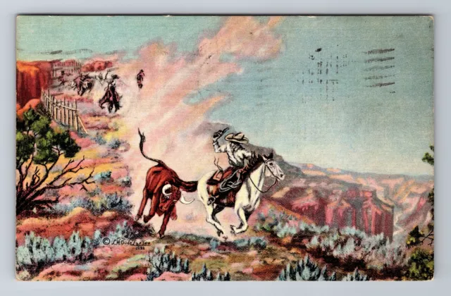Taken from Original Oil Painting by LH Dude Larsen, Cows Vintage c1940 Postcard