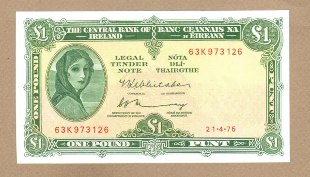 IRELAND-REPUBLIC: 1 Pound Banknote, (UNC), P-64c, 21.04.1975, No Reserve!