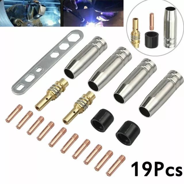 19pcs Torch Welder Contact Tip Holder Gas Nozzle For Welding MIG/MAG MB-15AK MN 2