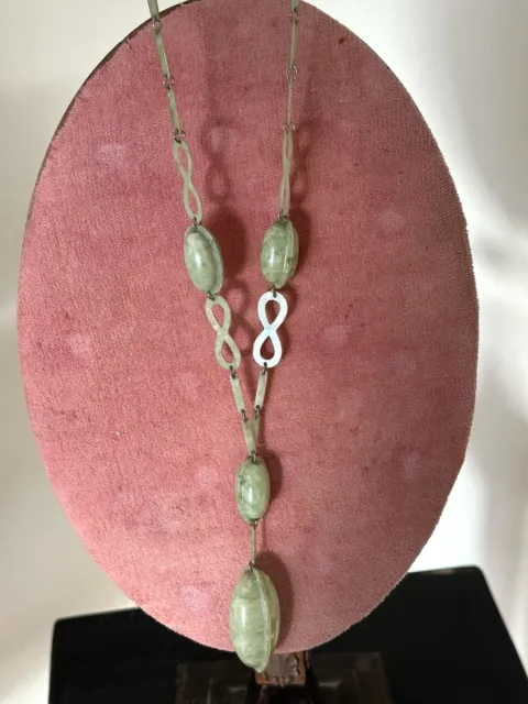 Antique 1920s Art Deco Sautoir drop bead green celluloid necklace flapper 2