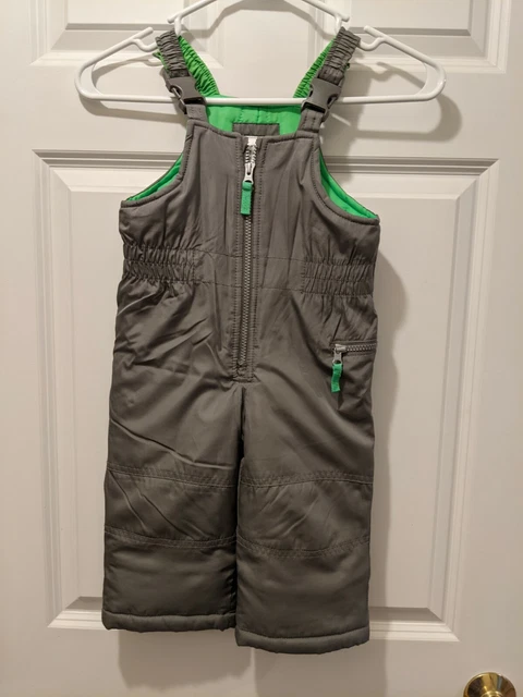 Carters 18 Mth Grey Green Snow Pants Bibs Overalls Adjustable Straps EUC 25"L
