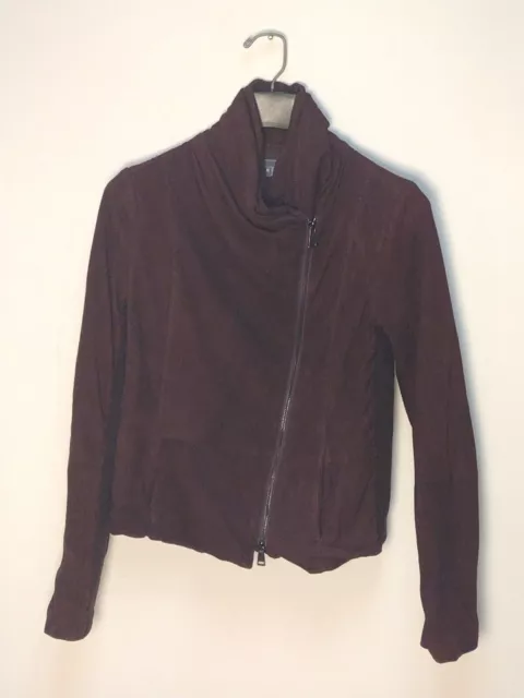 Vince leather scuba jacket in Shiraz Burgendy Ribbed wool panWoman's coat