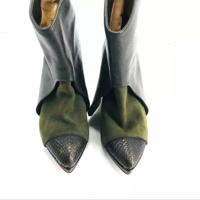 HÔTEL PARTICULIER Pointed-Toe Suede Leather Army Green Ankle Boots Sz 36 3