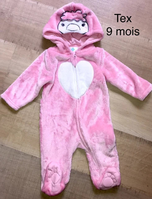 Tex 9 mois  Fille Hiver : Combinaison Rose Polaire Lama TBE