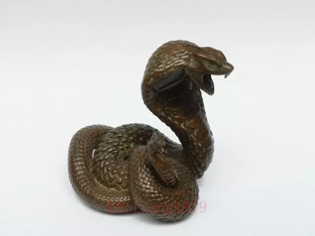 Signature Collected Old China Bronze Carving Snake Statue Family Decoration Gift