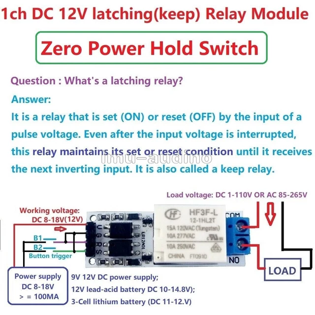 DC12V 10A Magnetic Latching Relay Module Zero Power Hold Bistable Self-Locking