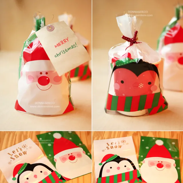 10-100X Christmas Penguin Santa Claus Cello Cellophane Party Favour Gift Bags