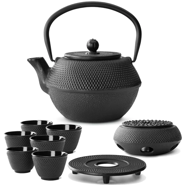 Asia Tee Set Teekanne Teesieb 6 Becher Stövchen Untersetzer Gußeisen 1,1 L