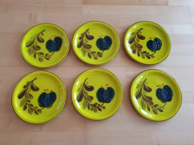 6 x Teller Speiseteller Keramik Zell am Harmersbach Vintage 70er Farbe: gelb