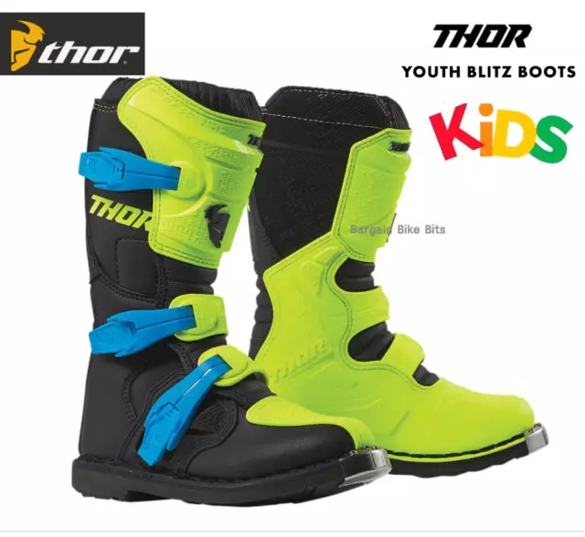 Thor MX Blitz XP Youth Dirt Bike Motocross Boots Kids Off Road Flo /black  NEW