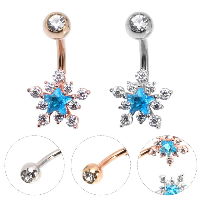 2 Pcs Decorative Piercing Stud Belly Button Nail Rings Snowflake Zircon