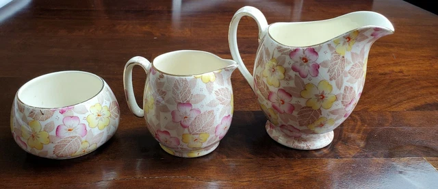 3 PC Royal Winton Grimwades Set of Chintz Sugar Creamer Small Pitcher England