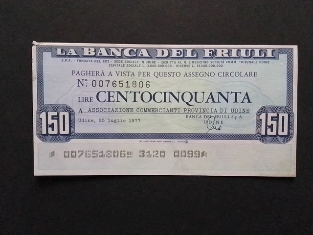 Miniassegno Banca del Friuli L 150,